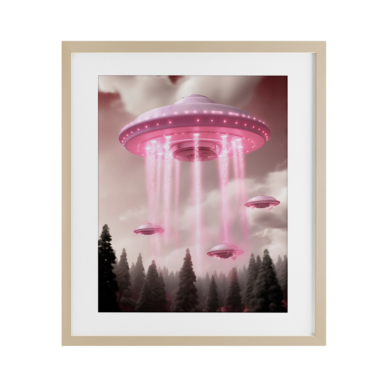 Stupell Industries Glam UFO with Pink Beams Framed Print Under Glass, design by Sasha